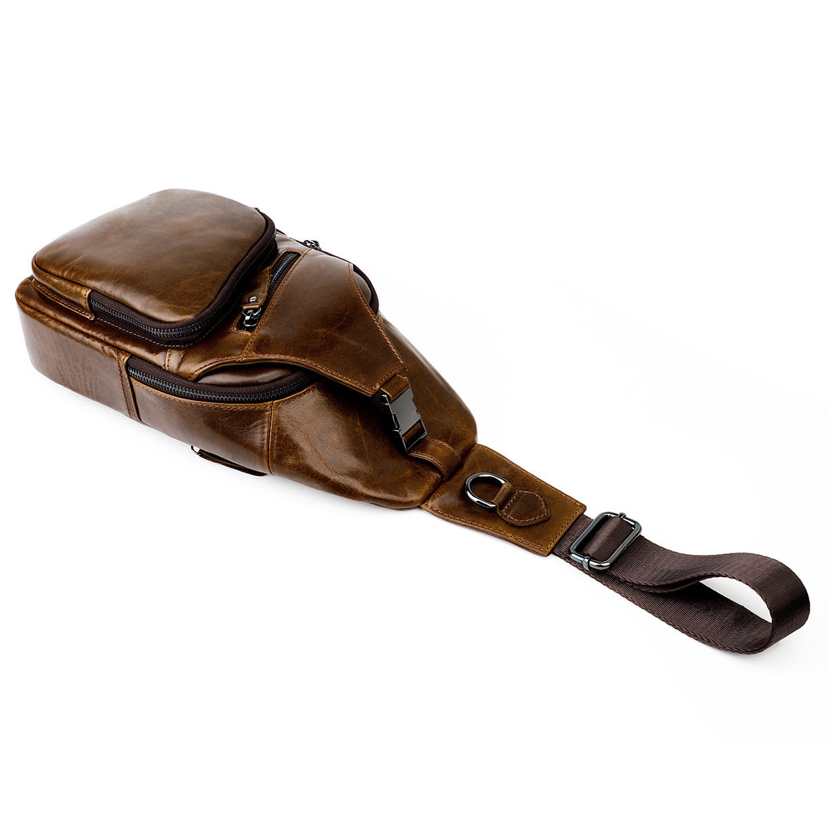 Men's Leather Cowhide Retro Oil Wax Skin Men's Chest Bags