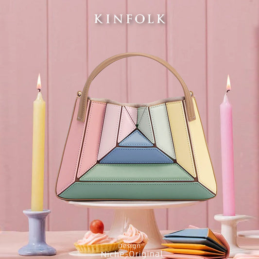 Color Dopamine Turkish Style Design Pleated Contrast Small Square Bags