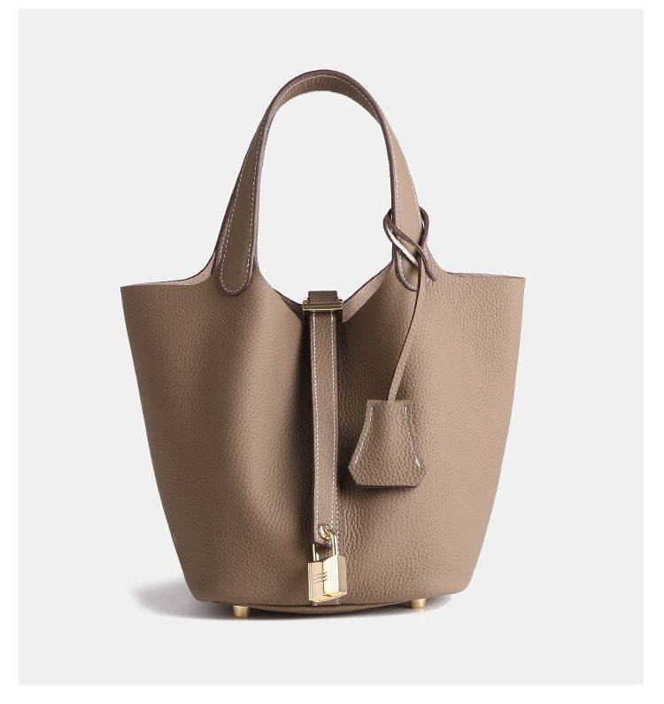Women's High Quality Vegetable Basket First Layer Cowhide Portable Commuter Bucket Bags