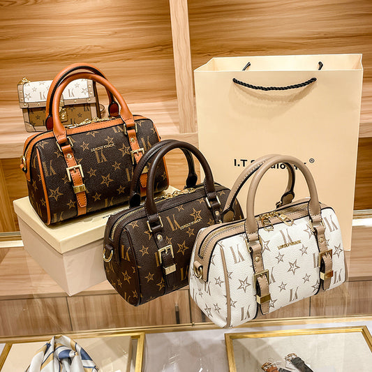 Women's Counter Genuine Leather Portable High-grade Boston Handbags