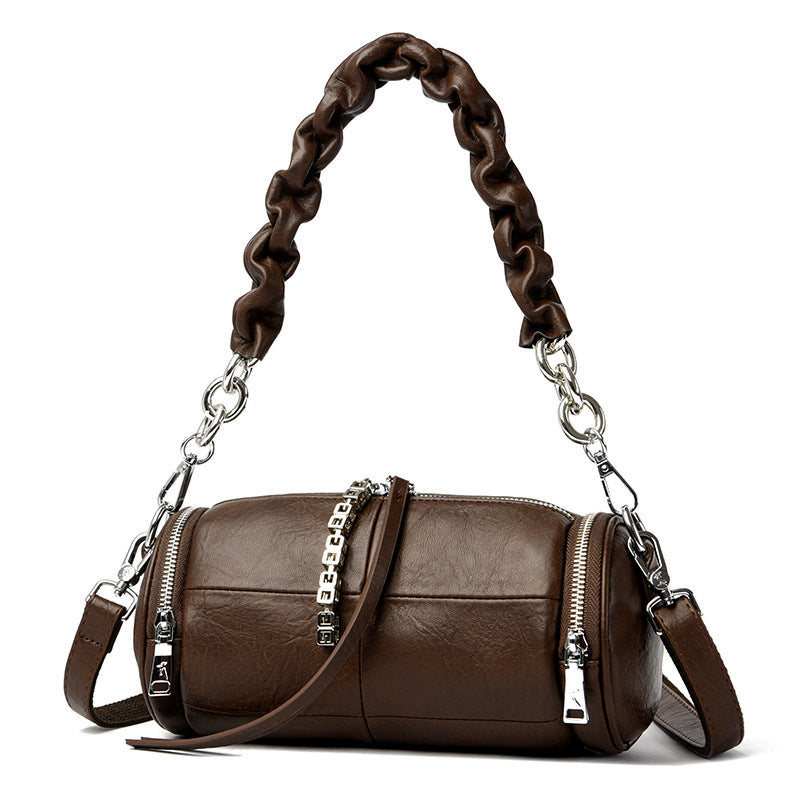 Women's Creative Pleated Strap Oil Wax Leather Shoulder Bags