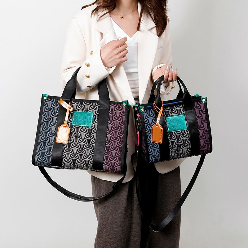Women's Large Capacity Canvas Rainbow Printing Textured Tote Bags
