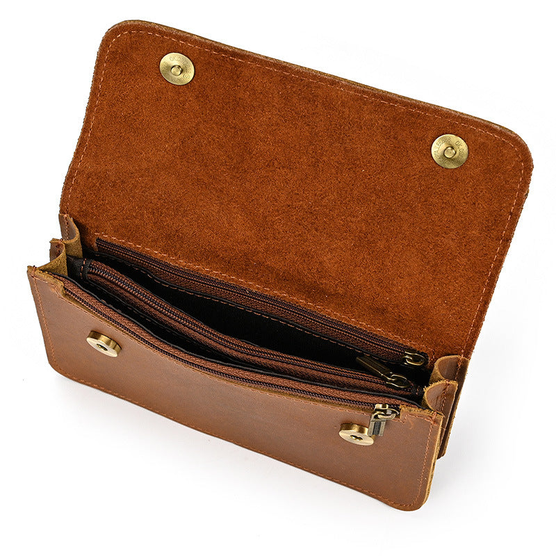 Crazy Horse Leather Cowhide Outing Mobile Men's Waist Packs