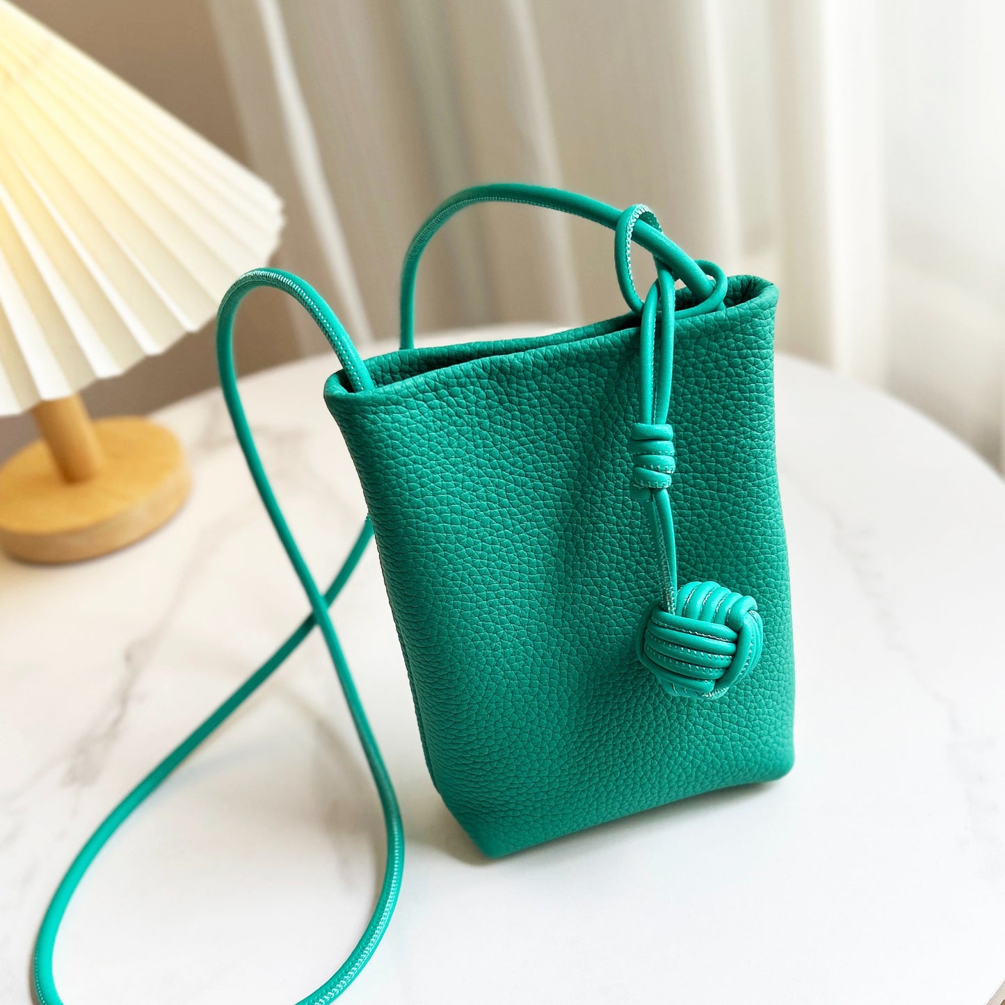 Women's Woven Ball Vertical Soft Cowhide Mini Phone Bags
