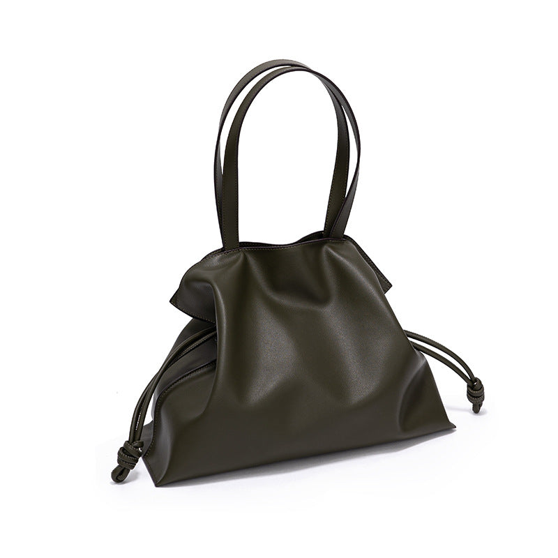 Women's Totes Commuter High-grade Cowhide Pleated Drawstring Tote Bags