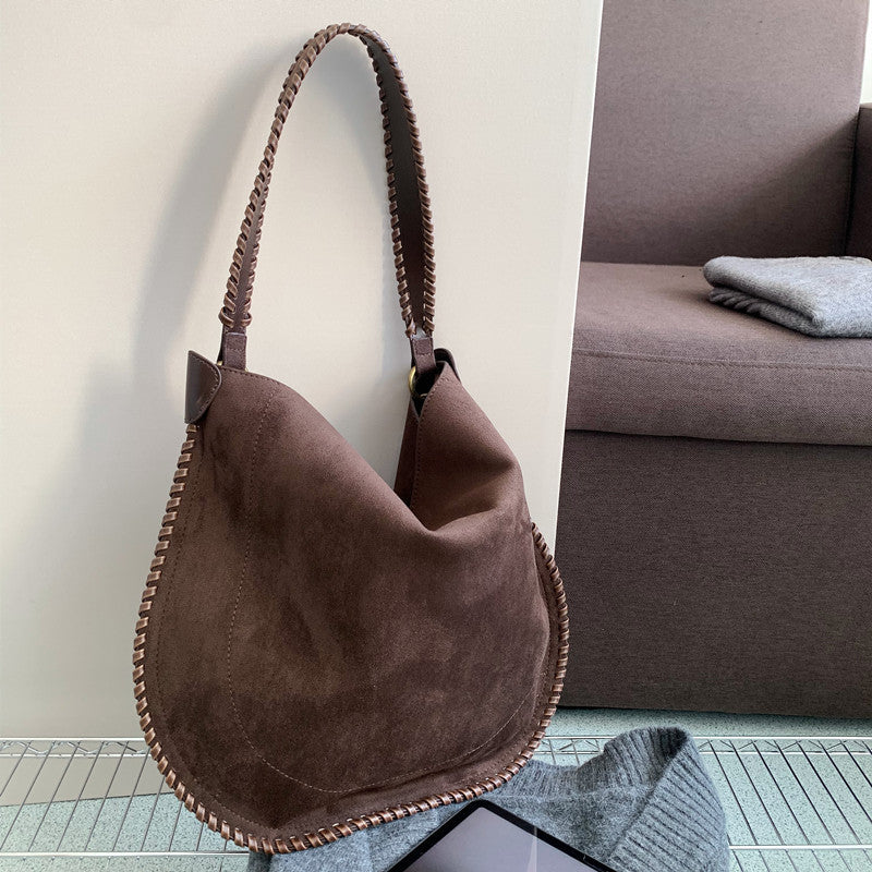 Design Vintage Frosted Suede Woven Saddle Shoulder Bags
