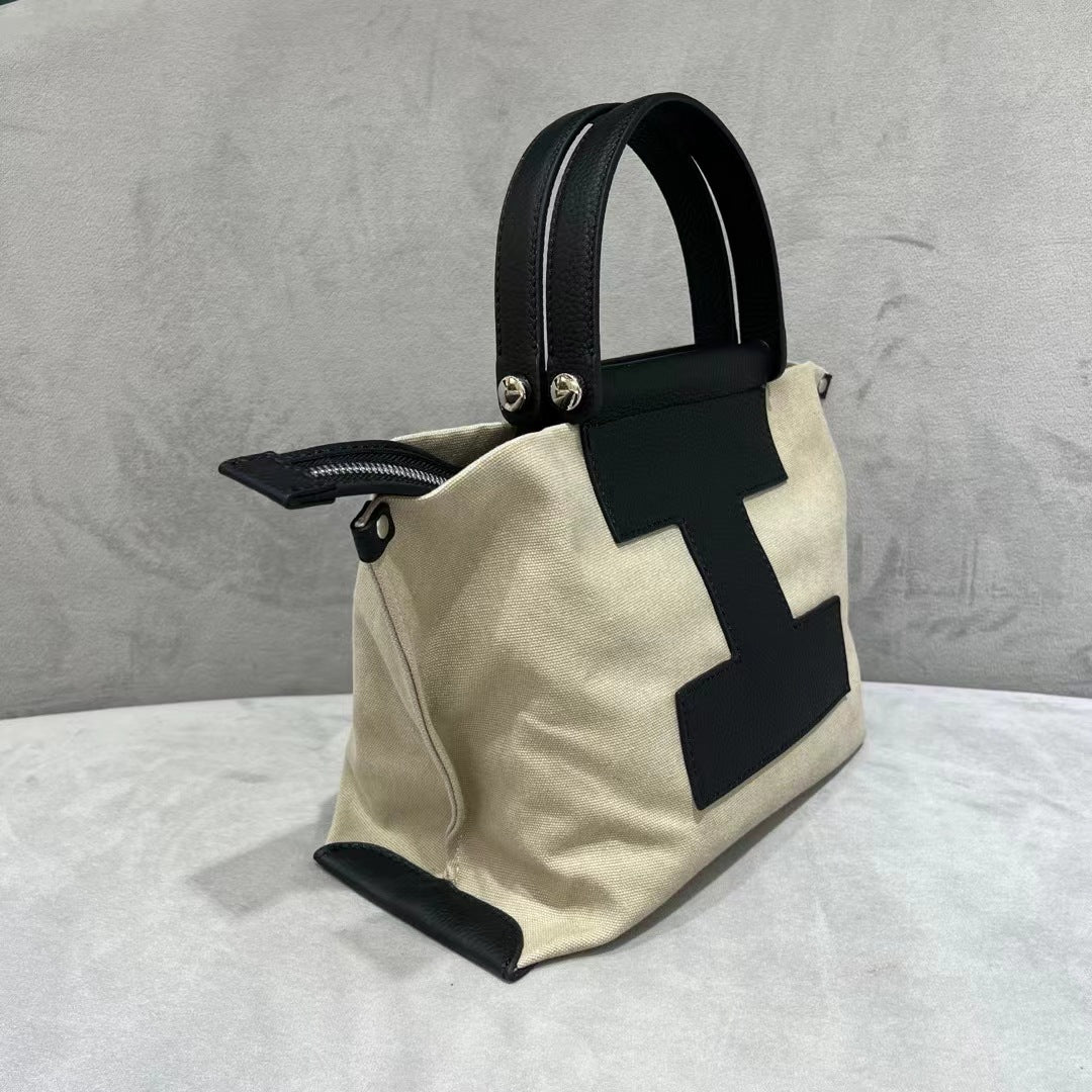 Women's Simple Canvas Genuine Leather Fashion Portable Crossbody Bags