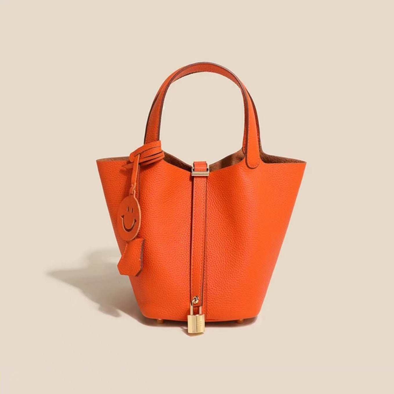 Women's Vegetable Basket Genuine Leather Litchi Pattern First Layer Handbags