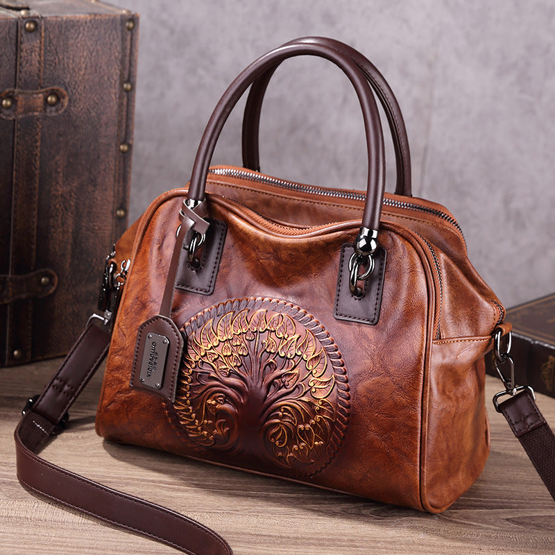 Women's Chinese Style Retro Fashion Embossing Brushed Handbags