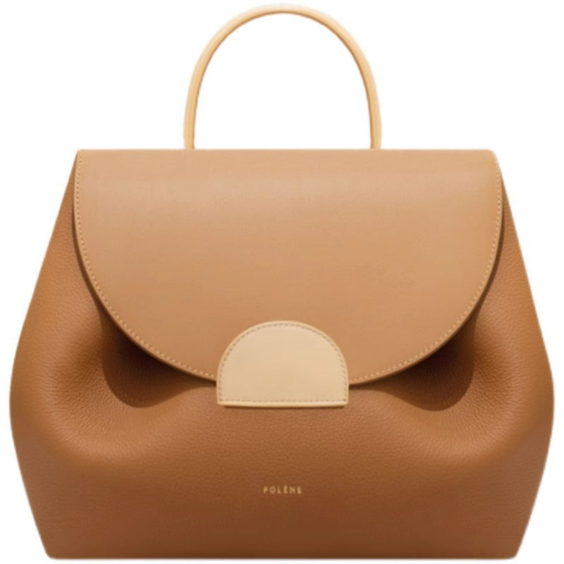 French Design Camel Lychee Cowhide Stitching Bags