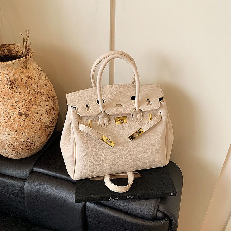 Women's Capacity Lychee Pattern Portable Kelly Fashion Lock