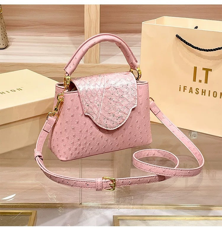 Women's High-grade Genuine Leather Ostrich Grain Fashion Crossbody Bags