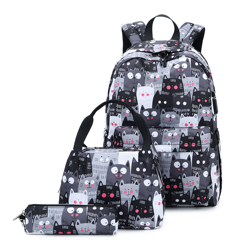 Women's Printed Korean Three-piece Female Computer Backpacks