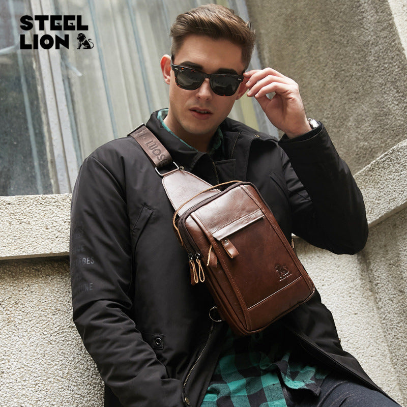 Men's Retro Oil Wax Skin Large Capacity Men's Chest Bags