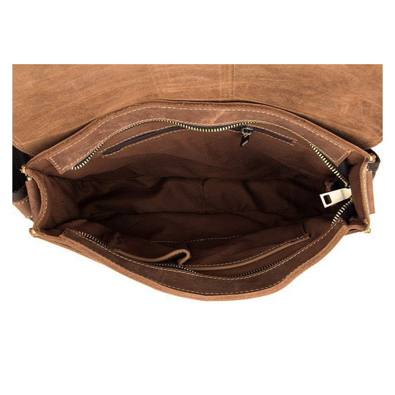 Men's Style Retro Crazy Horse Leather Horizontal Men's Messenger Bags