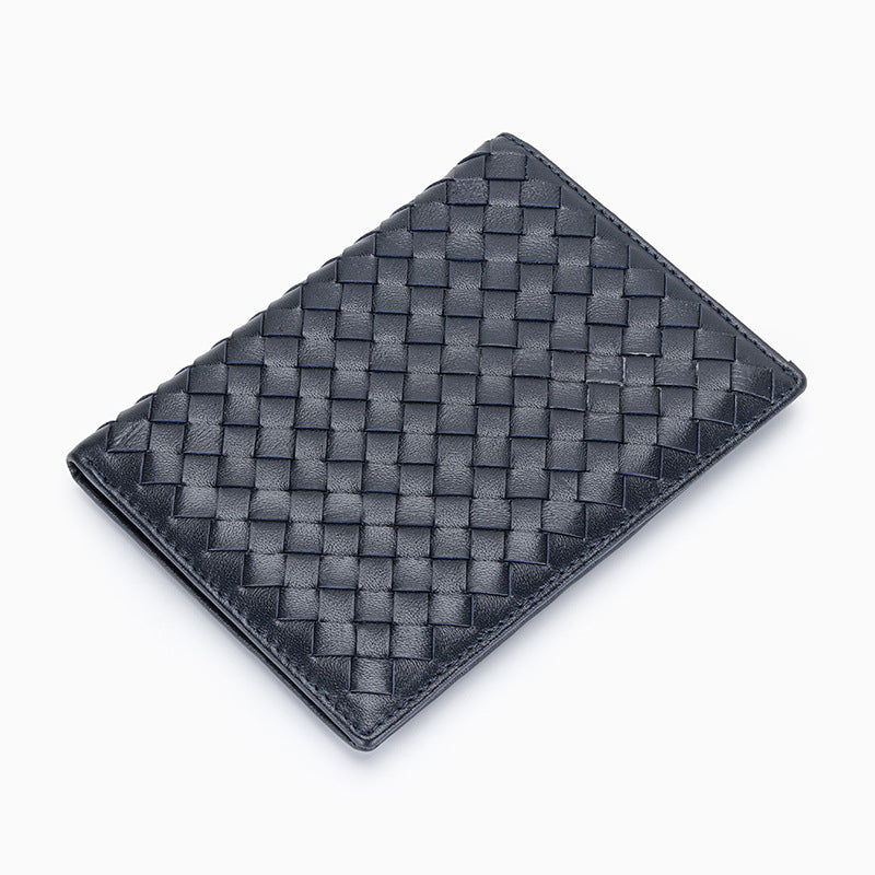 Women's Sheepskin Woven Passport Genuine Leather Document Card Holder