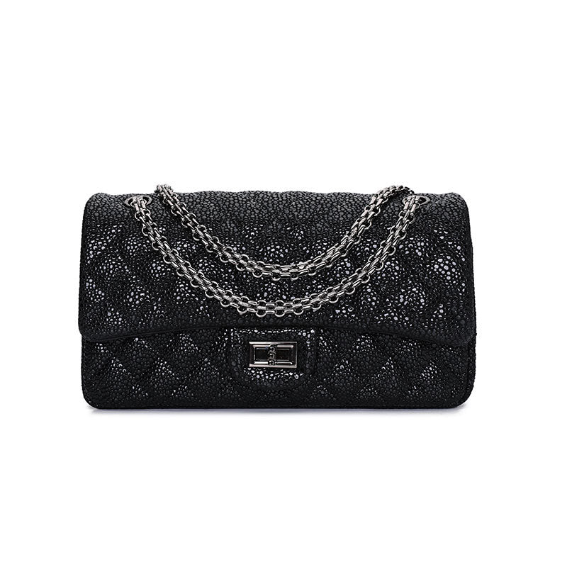 Women's Fish Cowhide Leather Classic Style Rhombus Chain Shoulder Bags