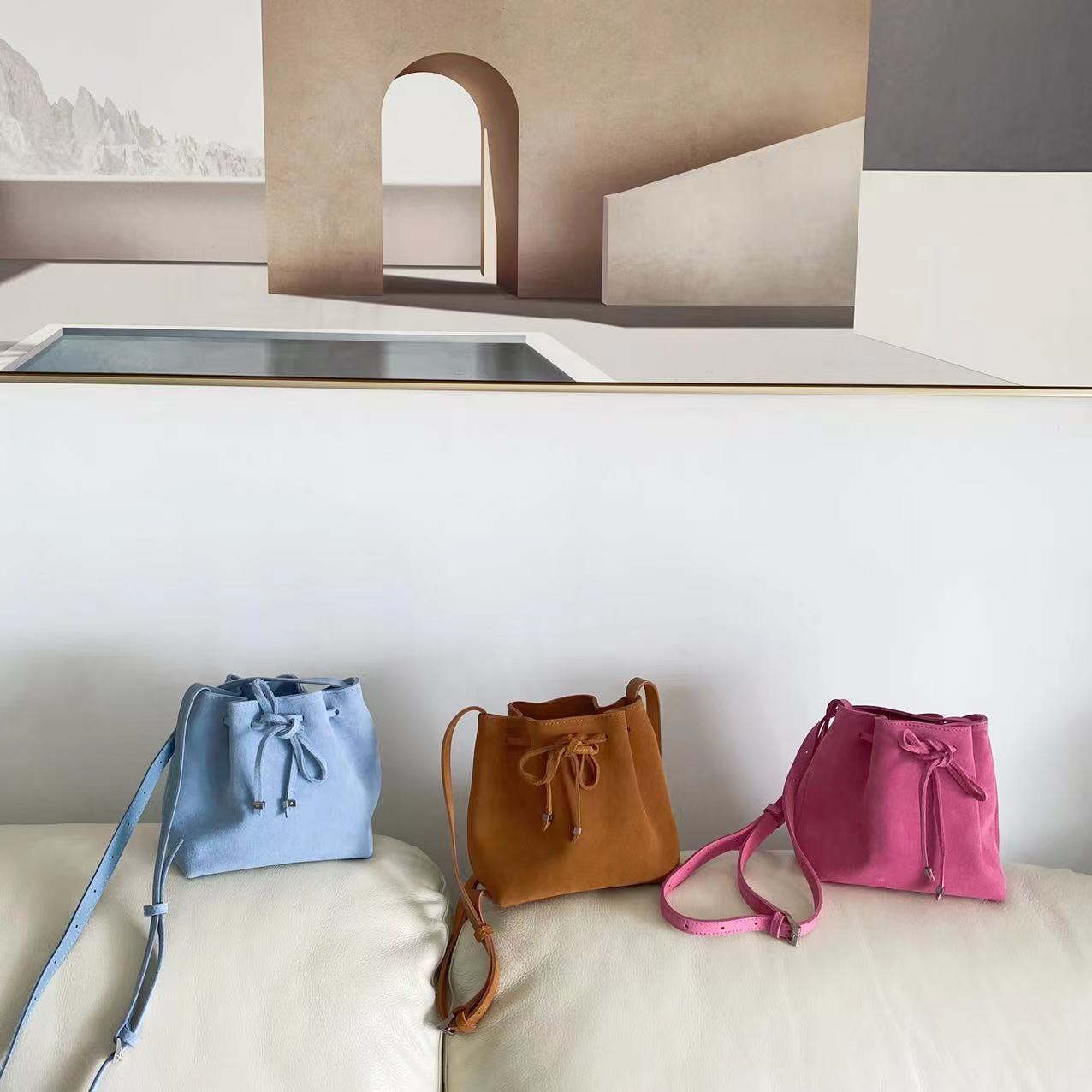 Soo Lin Genuine Leather Drawstring Versatile Bucket Bags
