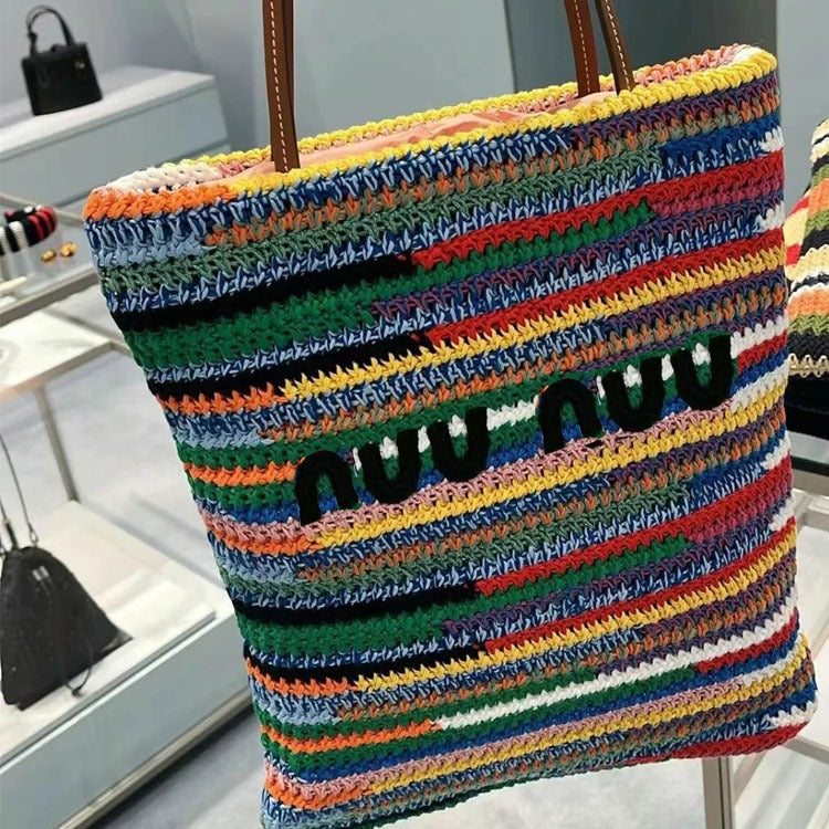 Colorful Stripes Woven Pouch Commuter Design Handbags