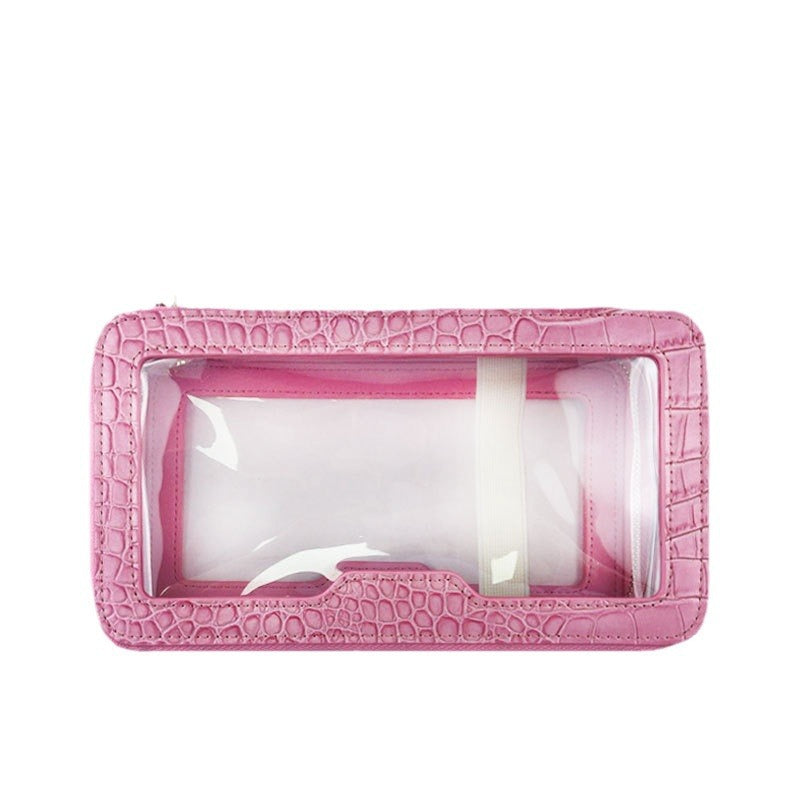 Leather Transparent Waterproof Portable Toiletry Double Cosmetic Bags