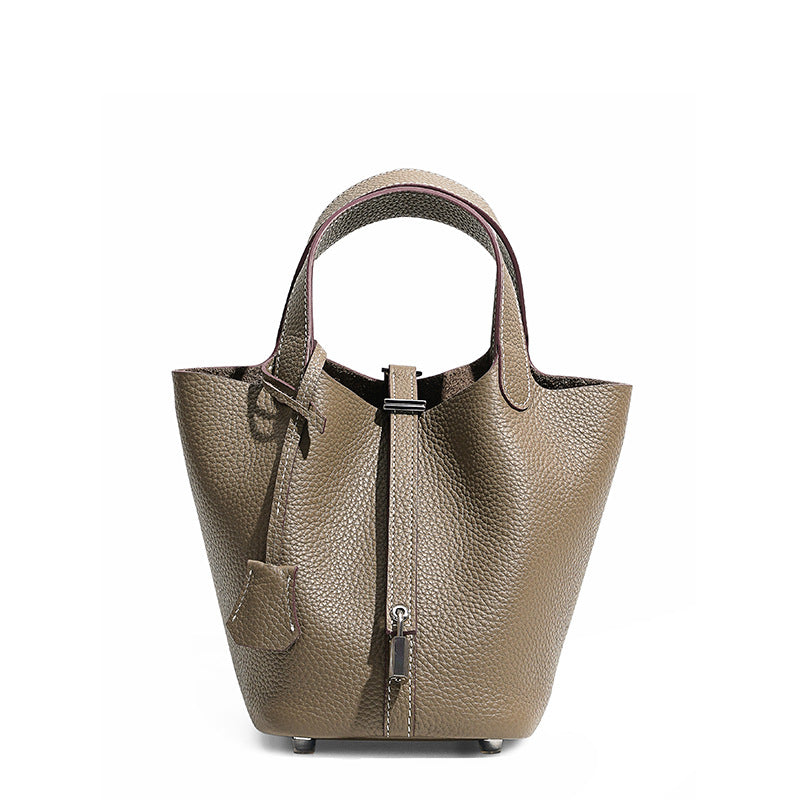 Women's High Quality Genuine Leather Vegetable Basket First Layer Cowhide Bucket Bags
