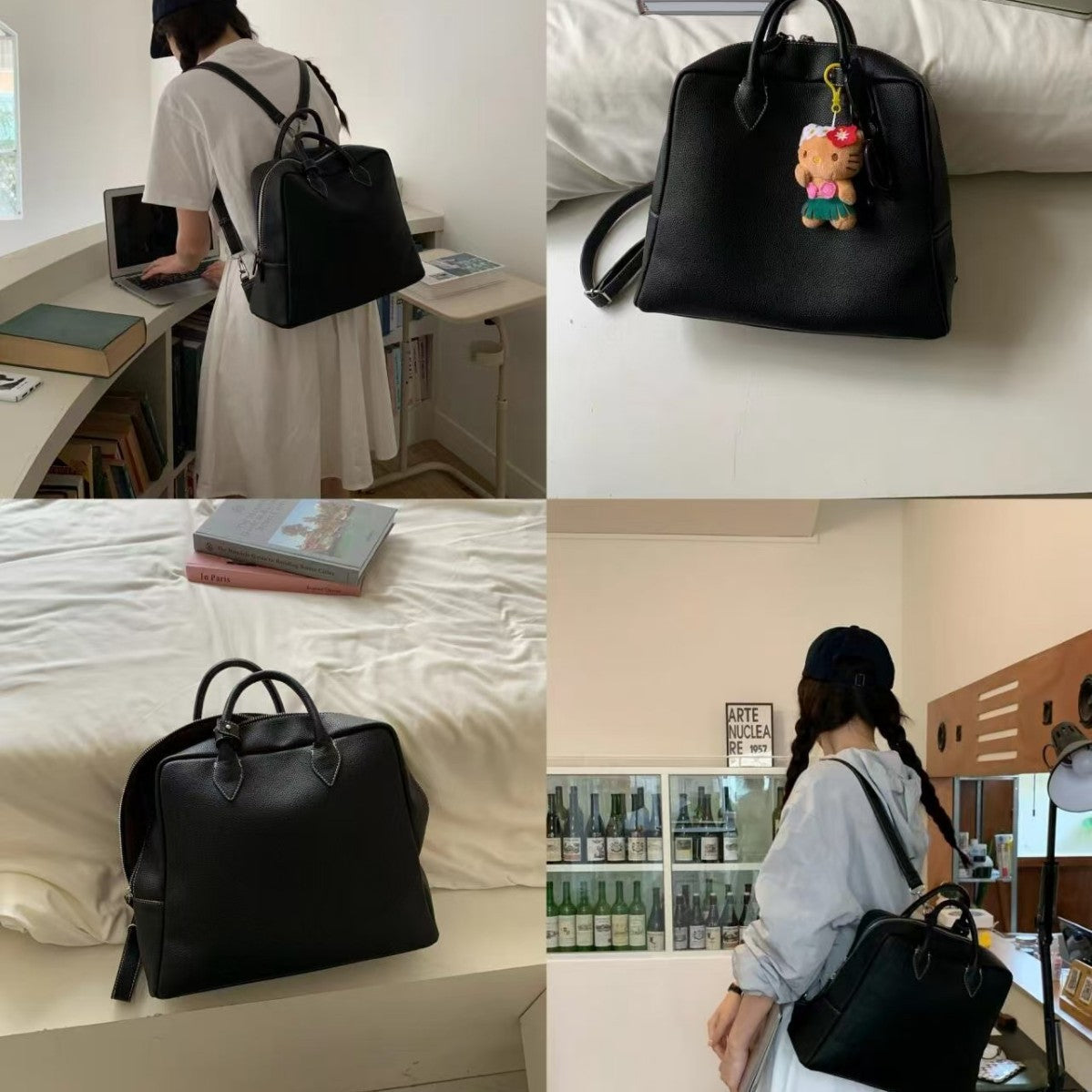 Women's Litchi Pattern First Layer Cowhide Commuter Backpacks