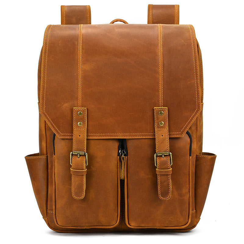 Men's Crazy Horse Leather Top Layer Cowhide Backpacks