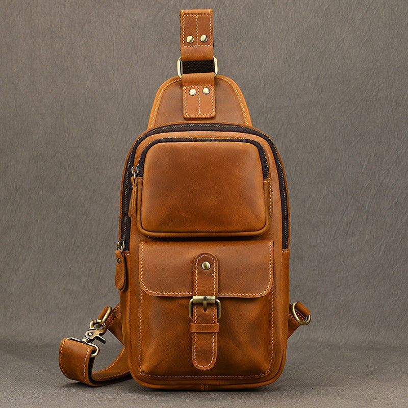 Men's Crazy Horse Leather Message Cowhide Commuter Men's Chest Bags