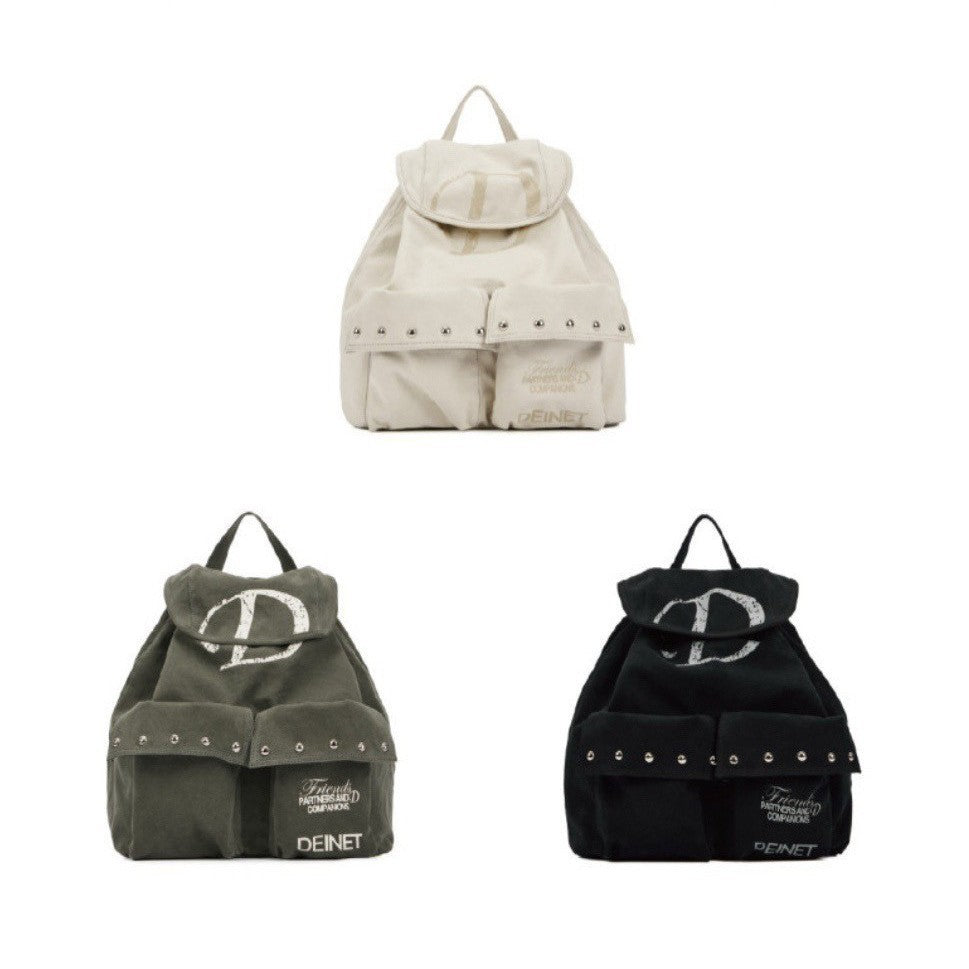 Women's Niche Letter Large Drawstring Pocket Rivet Tote Bags