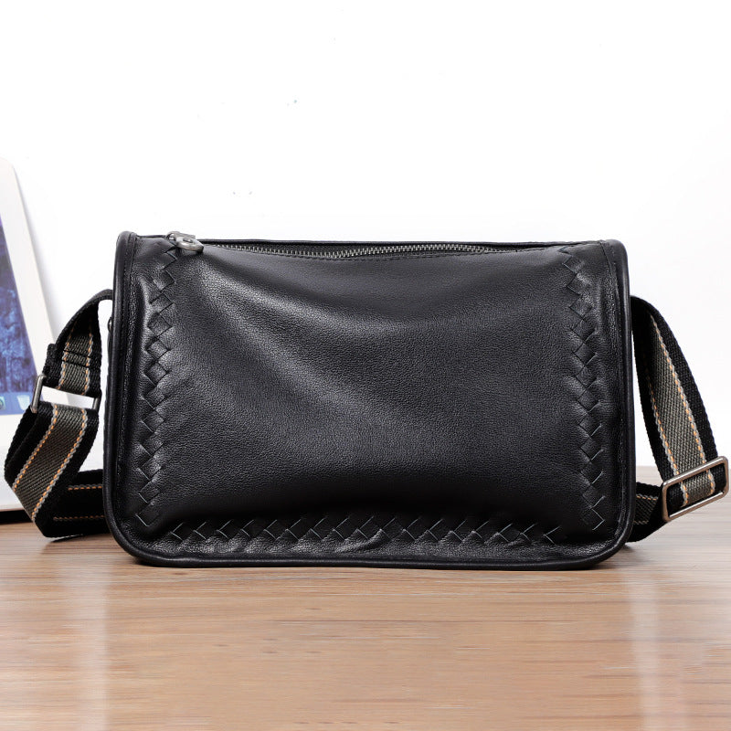 Men's Woven Leather First Layer Cowhide Sheepskin Men's Messenger Bags