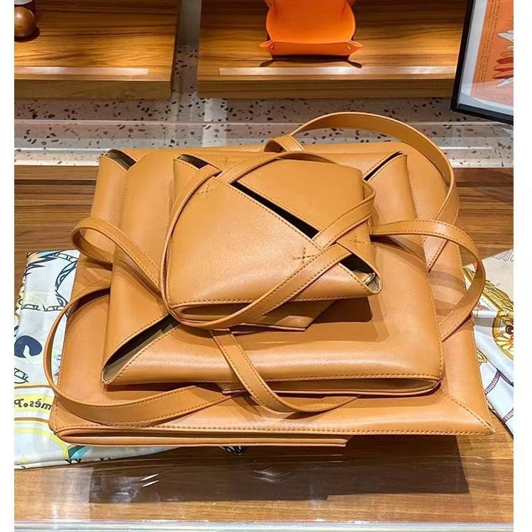 Layer Cowhide Large Capacity Geometric Portable Bags
