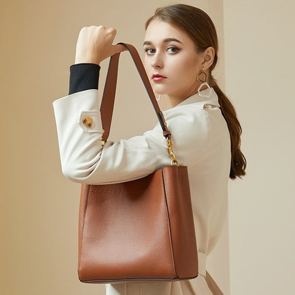 Women's Creative Fashionable Retro Genuine Leather Bucket Bags