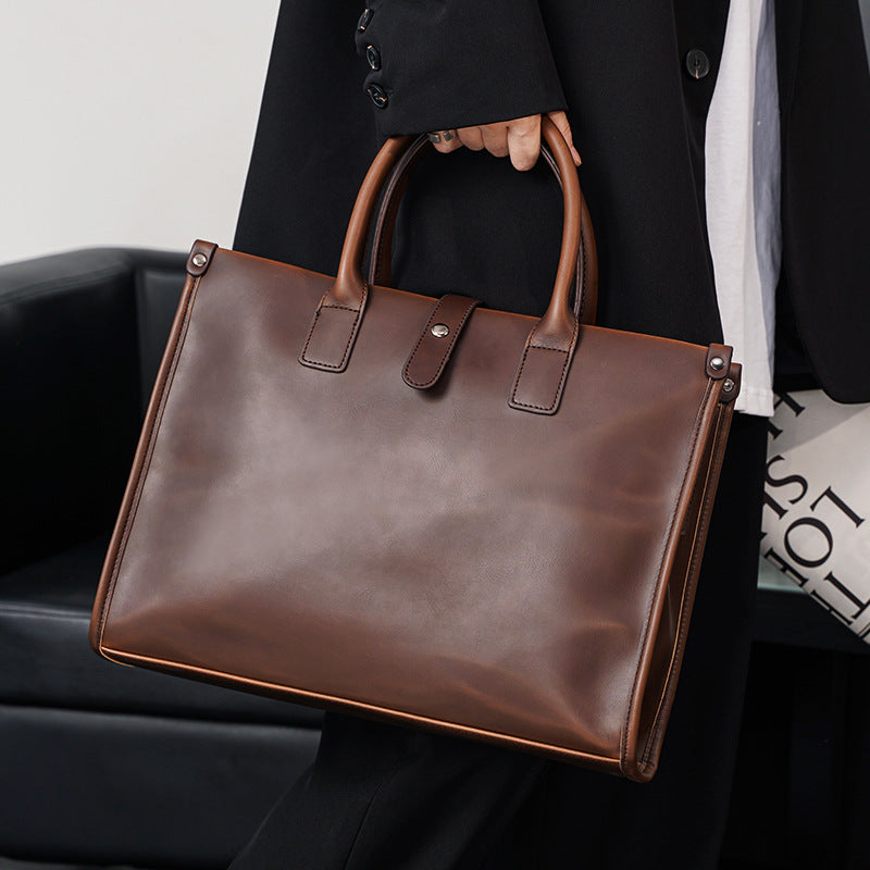 Men's Crazy Horse Leather Retro Leisure Business Men's Shoulder Bags