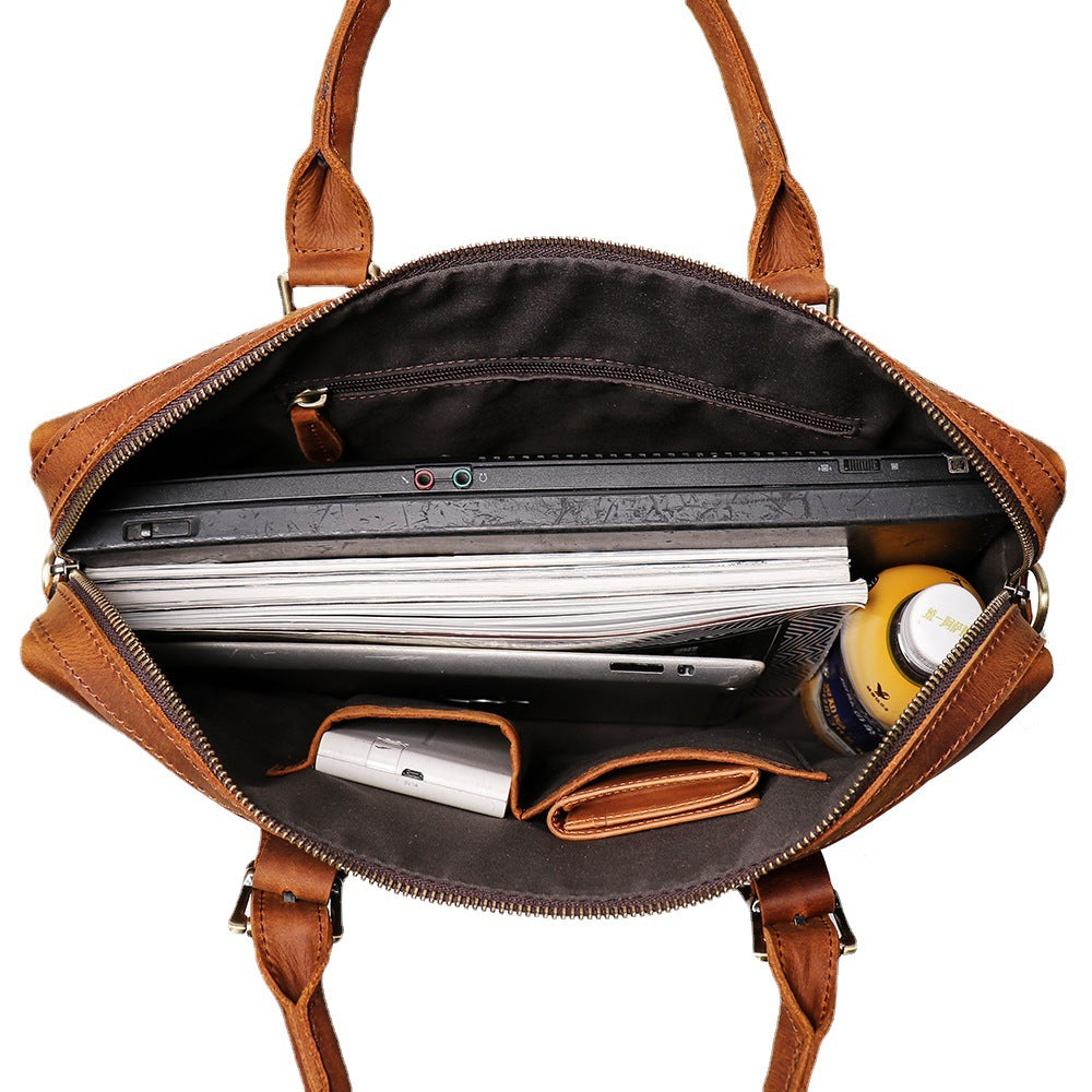 Men's Crazy Horse Leather Genuine Large Capacity Men's Briefcases