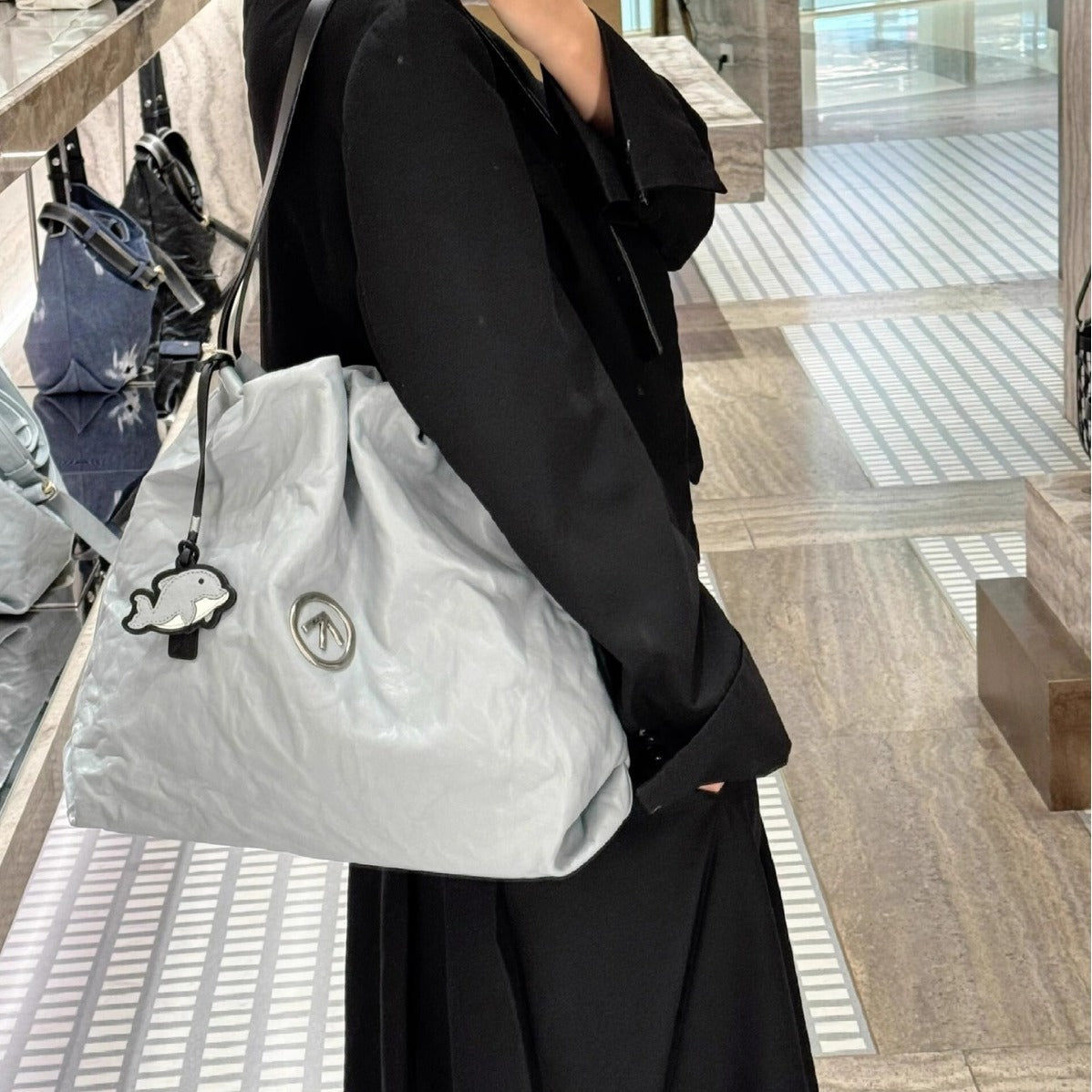 Women's Garbage Genuine Leather Pleated Medium Size Bags