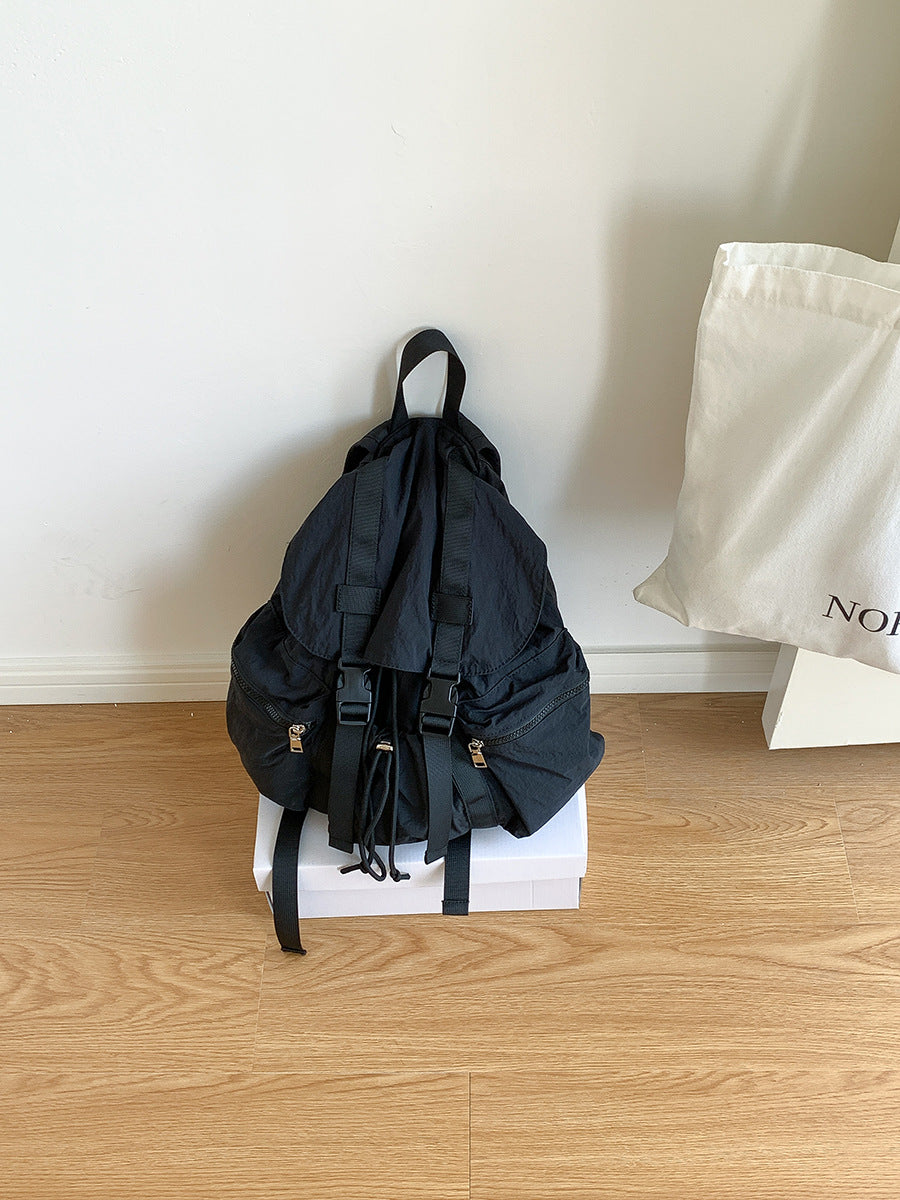 Flip Drawstring Pleated Simple Female College Backpacks