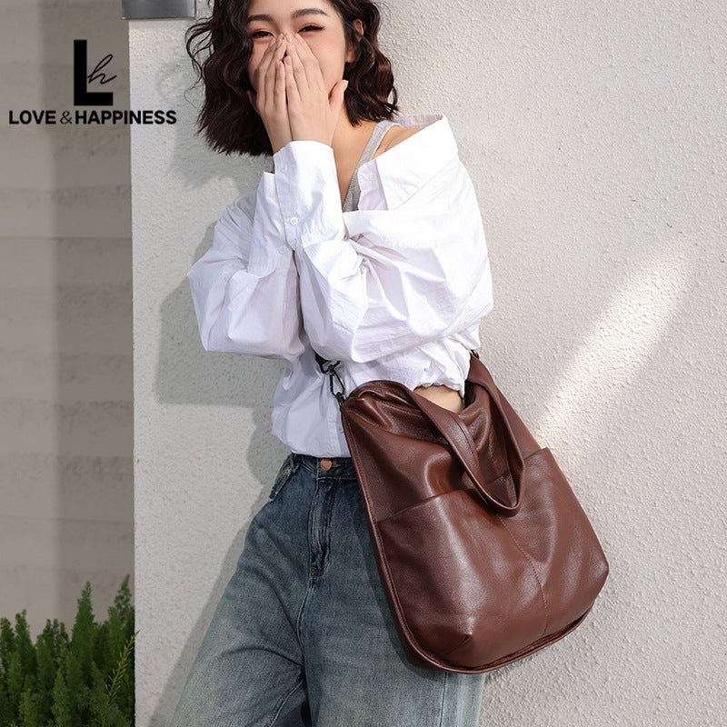 Women's Cute Lucky First Layer Cowhide Korean Style Large Capacity Shoulder Bags
