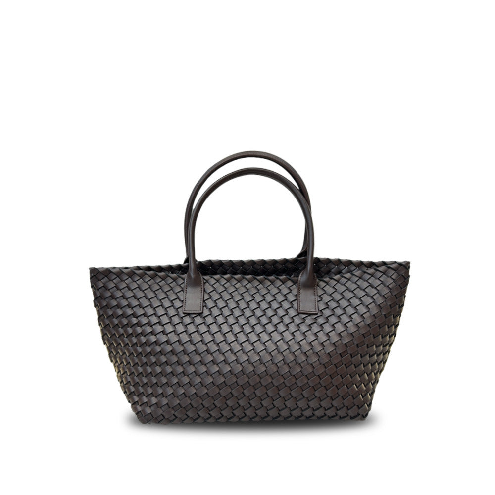 Women's Leather Weave Vegetable Basket Cowhide Large Tote Bags