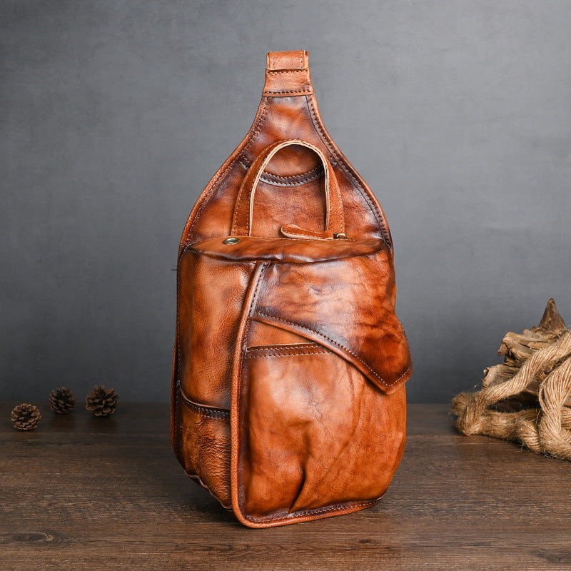 Vegetable Tanning Leather Hand-rub Color First Layer Cowhide Men's Chest Bags