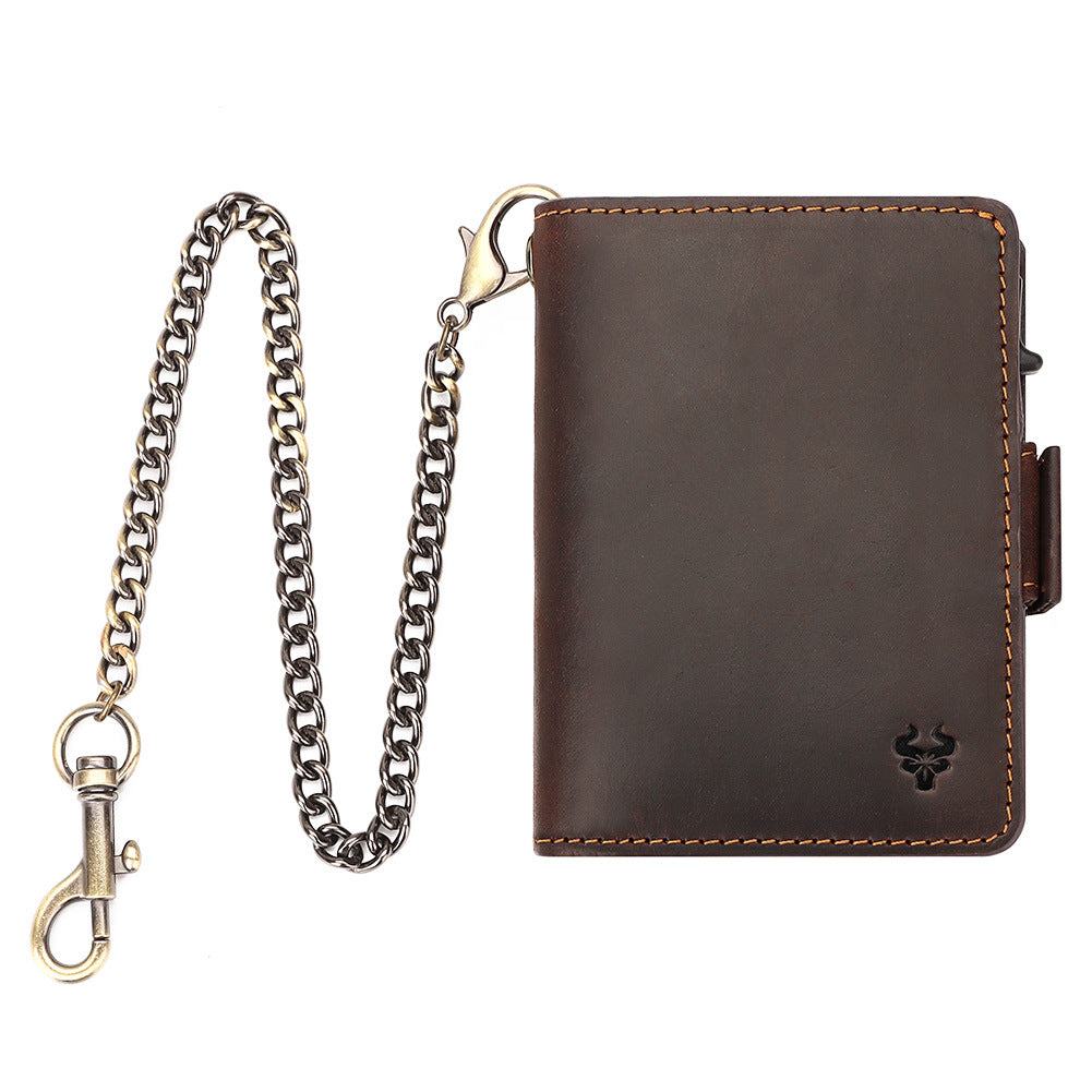 Paul Leather Gift Metal Cartridge Chain Top Layer Card Holder