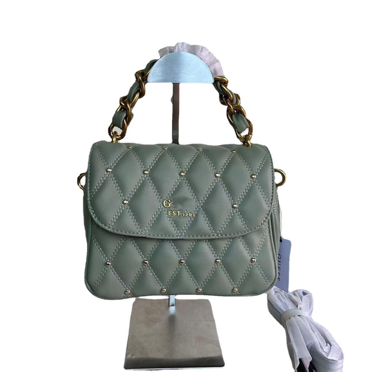 Women's Color Diamond Quilted Rivet Chain Woven Shoulder Bags