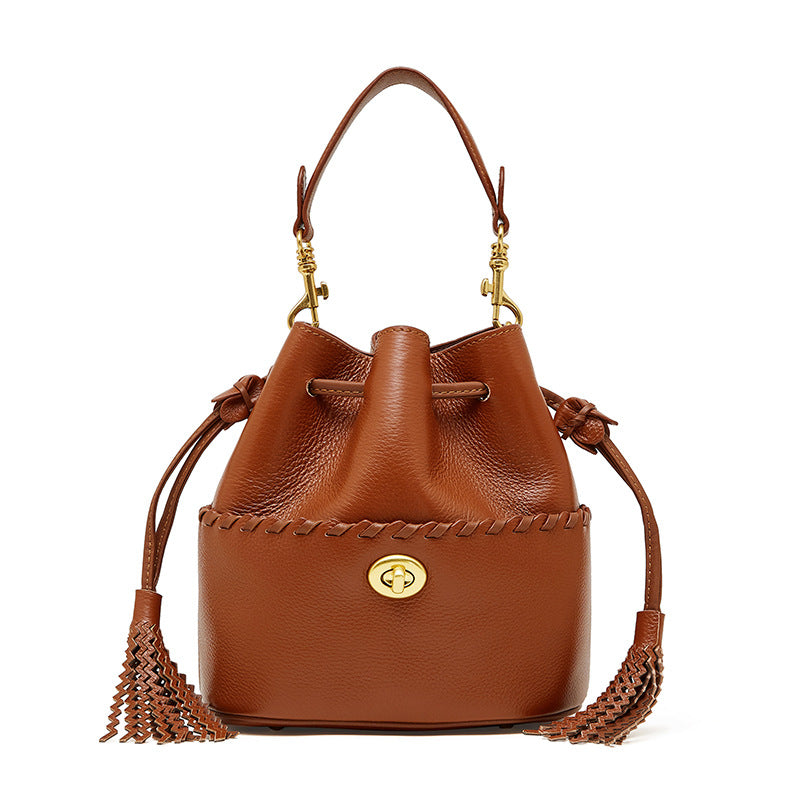 Women's High-grade First Layer Cowhide Genuine Leather Bucket Bags