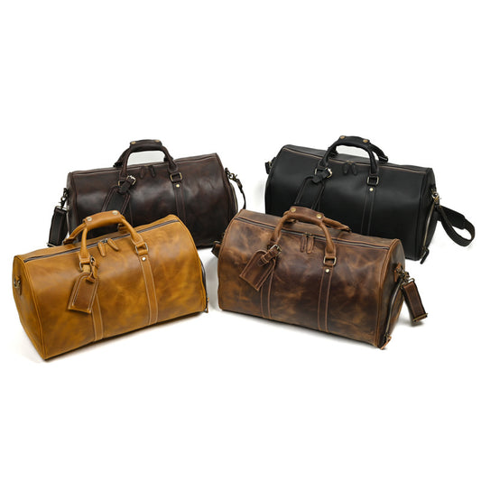 Men's Crazy Horse Leather Vintage Genuine Large Travel Bags