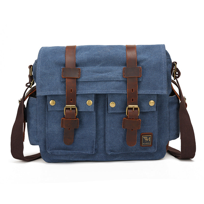 Men's Retro Style Canvas With Crazy Horse Shoulder Bags