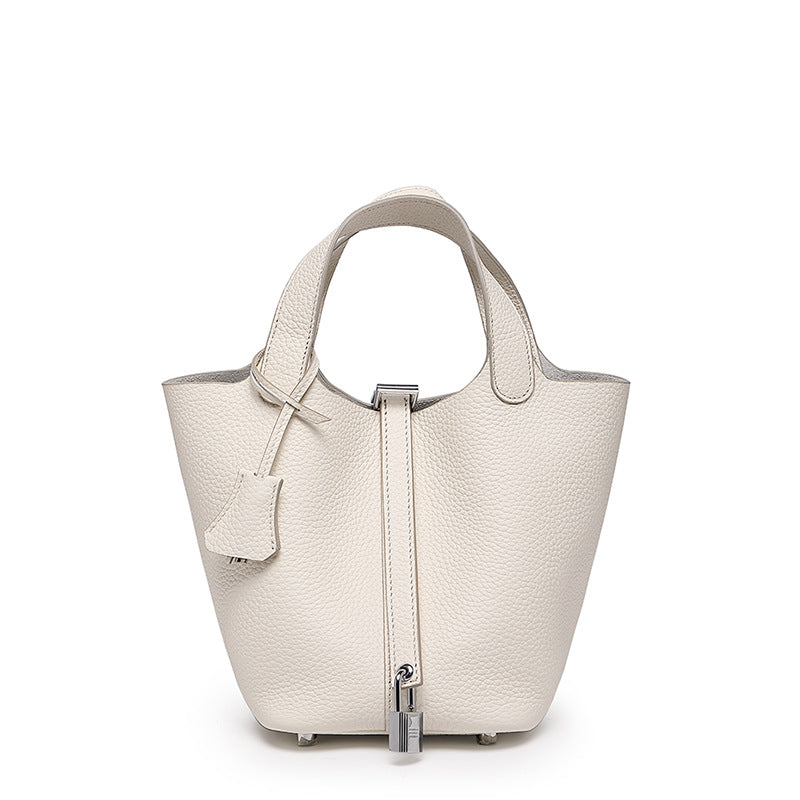 Women's High Quality Genuine Leather Vegetable Basket First Layer Cowhide Bucket Bags