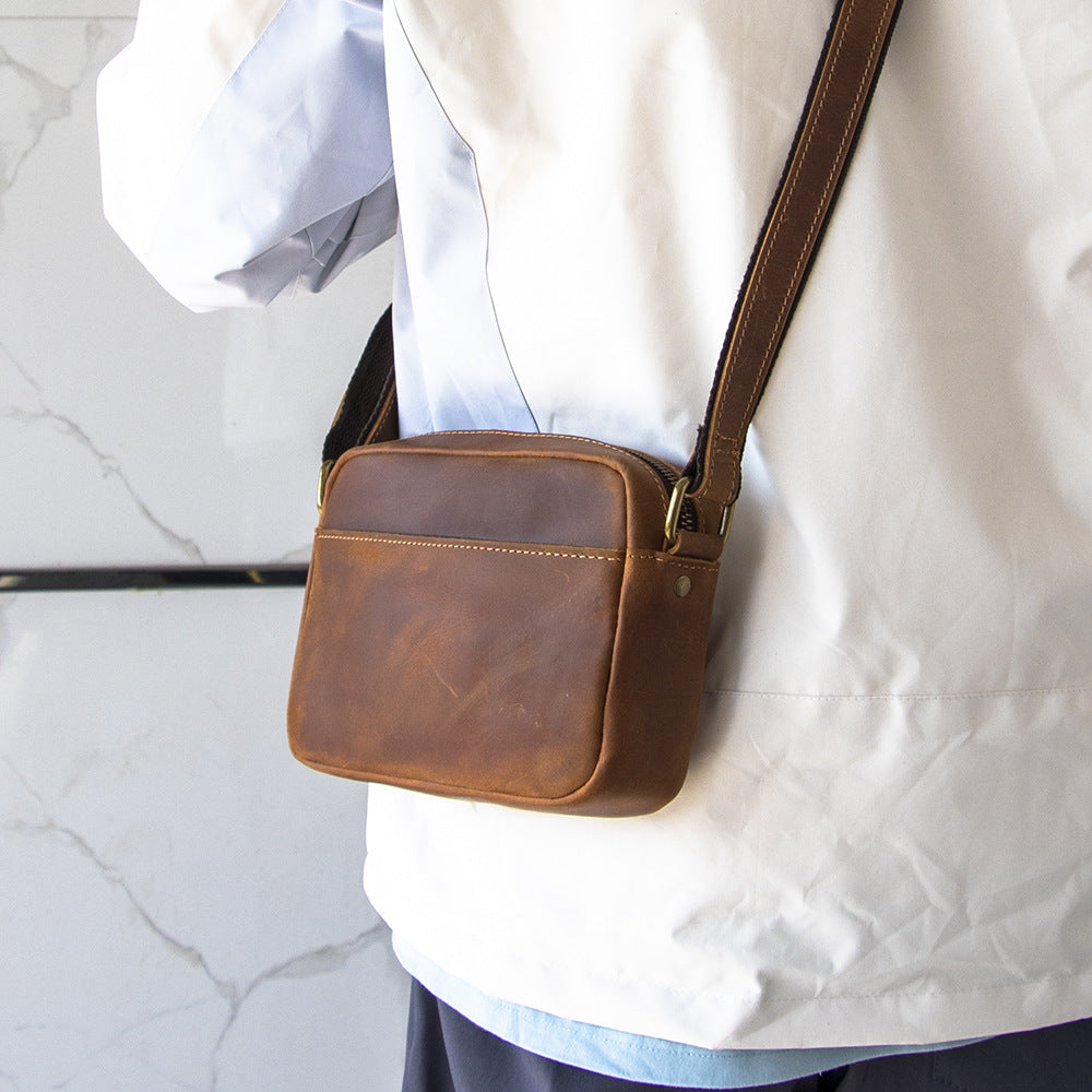 Men's Crazy Horse Leather Retro Simple First Bags