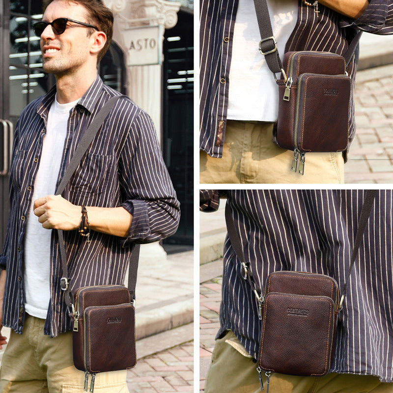 Men's Angel Retro Crazy Horse Milled Cowhide Men's Shoulder Bags
