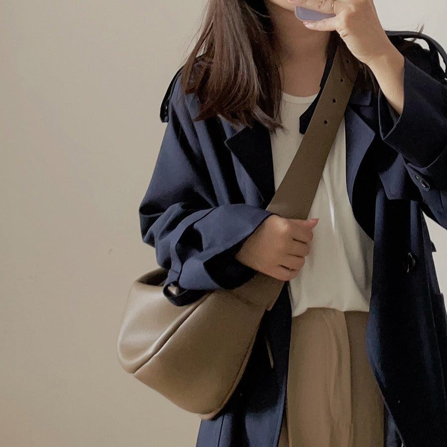 Women's Fashion Lazy Dumpling Genuine Leather Wide Strap Cloud Crossbody Bags