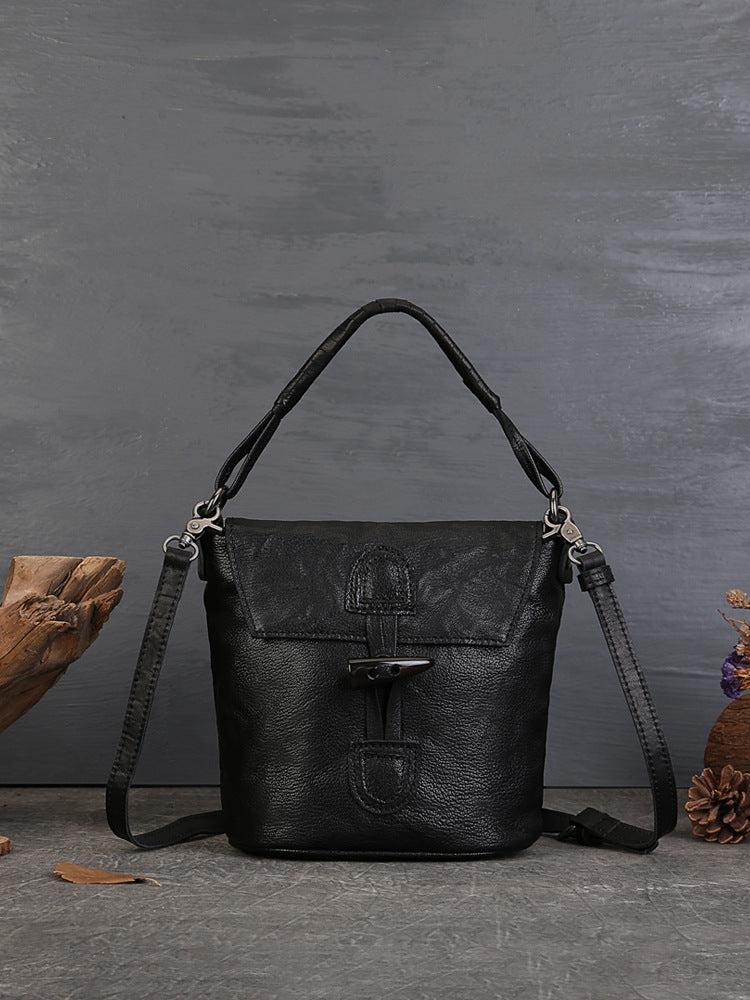 Women's Street Retro First Layer Cowhide Exquisite Bucket Bags