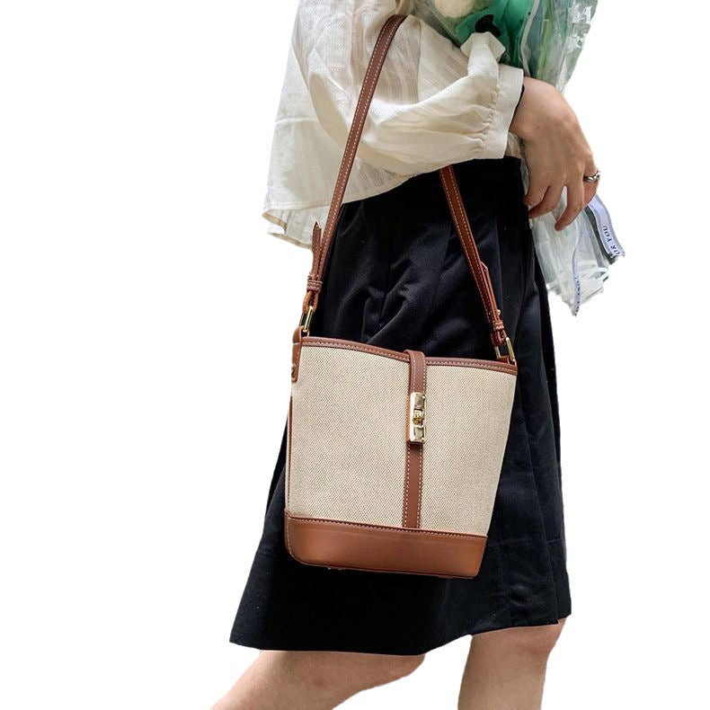 Women's Cowhide Canvas Stitching Summer Underarm Korean Crossbody Bags